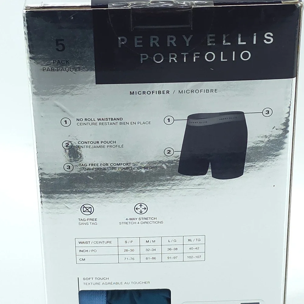 Perry Ellis Mens 5 Pack Boxer Briefs Microfiber Blue XL 40-42 4-Way Stretch
